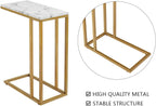 C-Shape Side End Table, Faux Marble Tray Snack Table with Metal Frame, Laptop Coffee Holder, Modern Furniture (Gold,2pcs)
