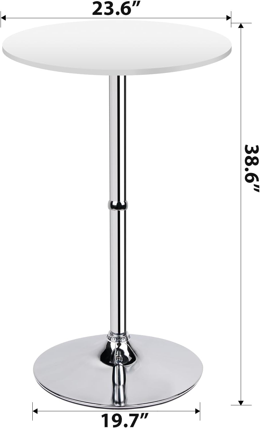 Leopard MDF Round Top Not Adjustable (41 INCHES Height) Bar Table, Pub Table with Silver Leg and Base (White)