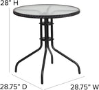 Flash Furniture Barker 28'' Round Tempered Glass Metal Table with Black Rattan Edging