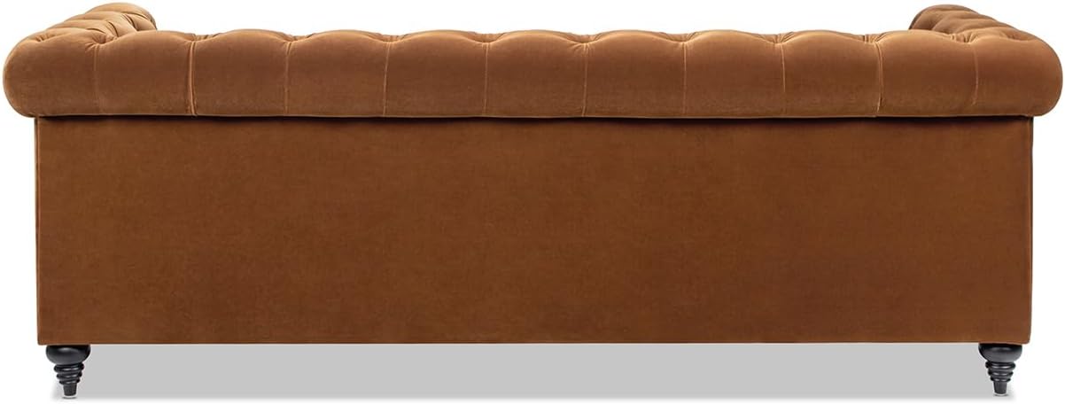 Jennifer Taylor Home Alto 88" Performance Velvet Tufted Chesterfield Sofa in Burnt Orange