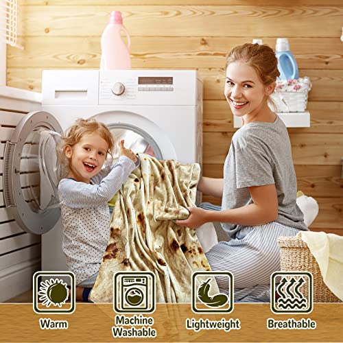 Bcareself Tortilla Blanket 2.0 Double Sided Adult Size Giant Double Sided for Kids Funny Realistic Food Personalized Throw Blanket Novelty Gift Taco Blanket Soft Flannel 60 inches Beige