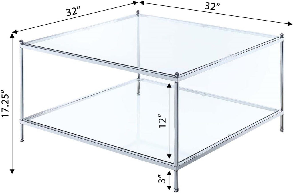 Convenience Concepts Royal Crest Square Coffee Table, Clear Glass / Chrome Frame