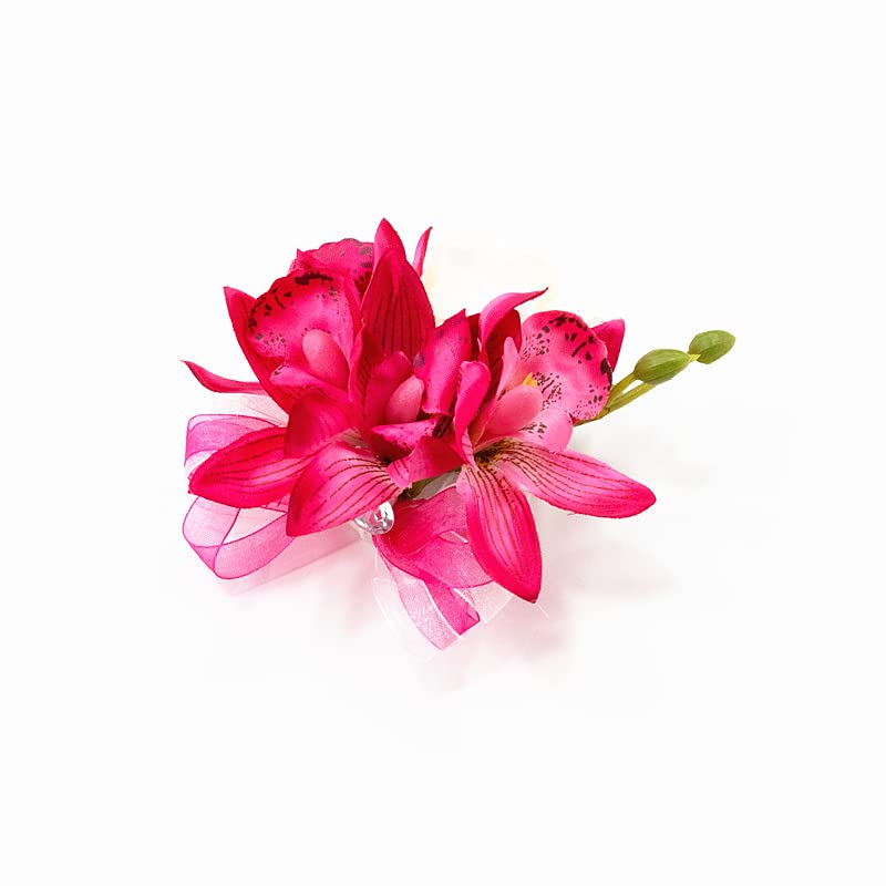Abbie Home Prom Corsage Boutonniere Sæt Fuchsia Orchid Rose Lily Pin Håndled Hånd Kjole Jakkesæt Blomst til Bryllupsfest (Fuchsia)