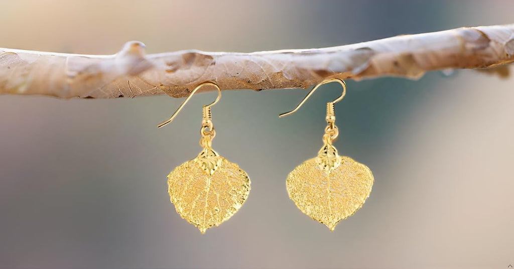 24K Gold Dipped Aspen Leaf Dangle Earrings