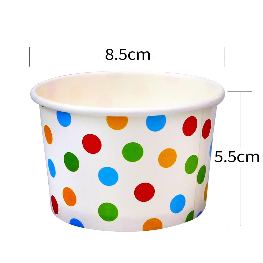 CZWESTC 50 Pcs 9oz Paper Ice Cream Cups, Disposable Dessert Bowls for Hot or Cold Food, Party Supplies Treat Cups for Sundae, Frozen Yogurt, Soup,Colored Dots