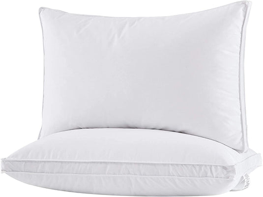 puredown® Goose Feathers and Down White Pillows with 100% Cotton Cover, Bed Sleeping Hotel Collection Pillows Set of 2, Standard Size