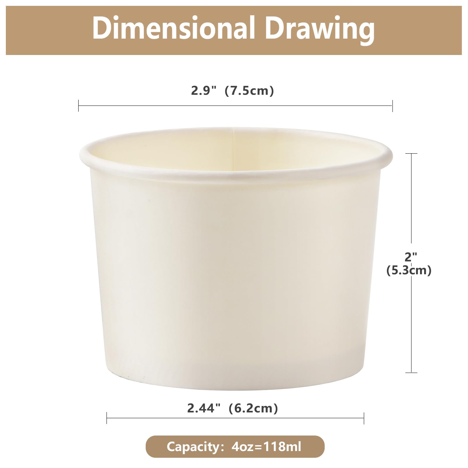 Belinlen 200 Count 4 oz Paper Ice Cream Cups Frozen Yogurt Cup Dessert Bowls Frozen Dessert Supplies(White)