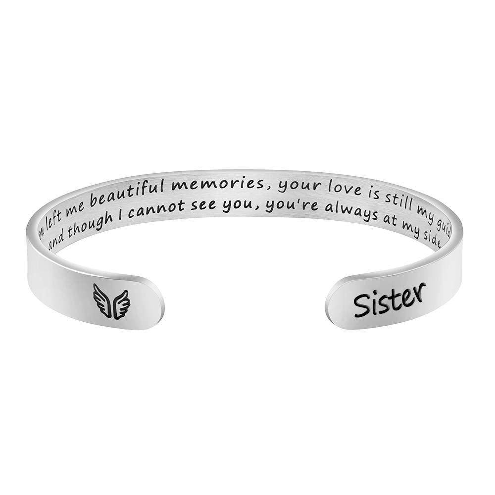 JoycuFF Memorial Gifts for Loss of Mom Dad in Memory of Jewelry Sympathy Bracelet Bereavement Cuff Secret Message Engraved Grief Gifts for Women