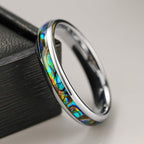 THREE KEYS JEWELRY Abalone Shell Inlay Tungsten Rings 4mm 6mm 8mm Womens Mens Silver Wedding Band/Customized Ring
