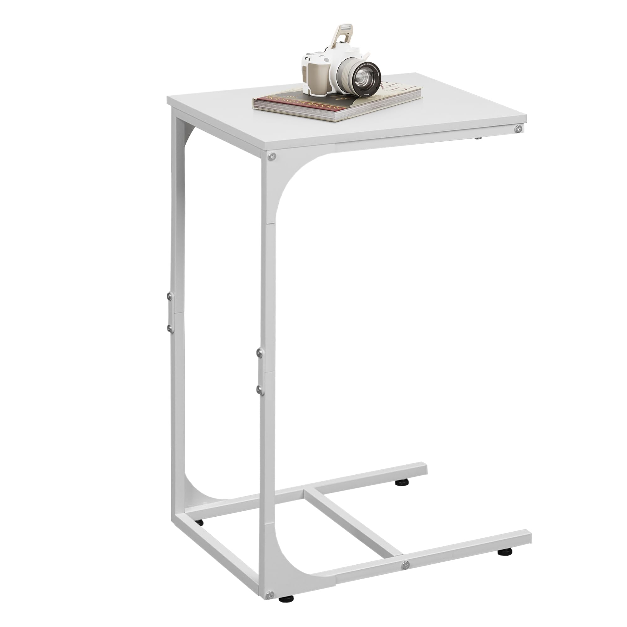 WLIVE C Shaped End Table, Small Couch Side Tables with Metal Frame That Slide Under, Sofa Table TV Tray for Living Room, Bedroom, Rustic Brown