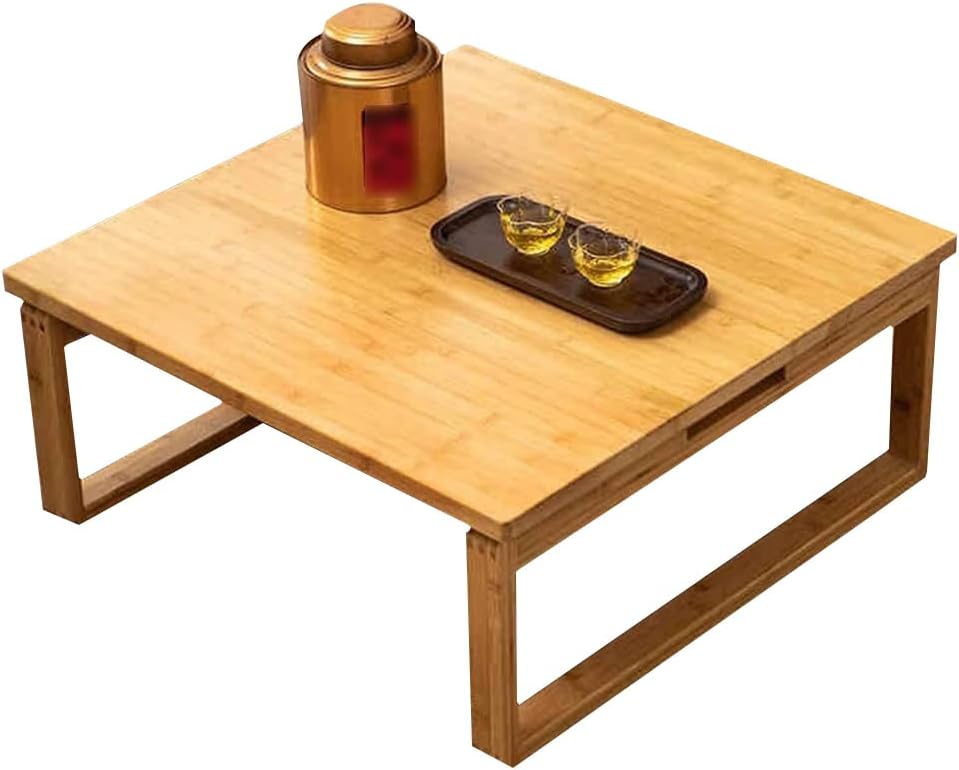 Japanese Style Folding Coffee Table, Portable Tea Table Low for Floor Sitting, Foldable Bamboo Kotatsu Dining Altar Bay Window Table (60x60cm, Square)