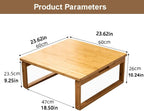 Foldable Low Table Bamboo Japanese-Style Coffee Table Square Tea Table Household Kang Small Dining Table Kids Art Meditation Table, for Tatami Bedroom Bay Window (Size:23.6 * 23.6 * 10.2in)