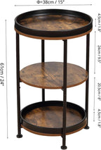 Dulcii Side Table, Round End Table with 3 Storage Shelves for Living Room, Bedroom, Nightstand with Steel Frame for Small Spaces, Industrial Round Sofa Table, Outdoor Accent Coffee Table, Rustic Brown