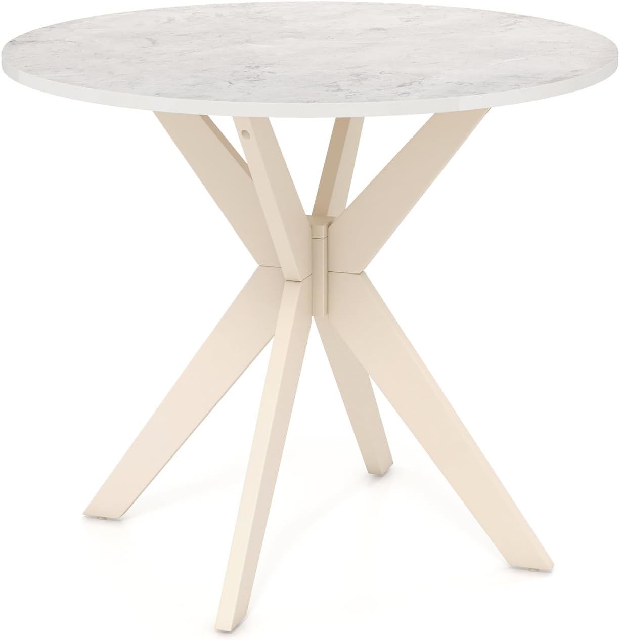 Giantex 36" Round Wood Dining Table, Farmhouse Kitchen Table with Intersecting Pedestal Base & Solid Rubber Wood Legs, Vintage Coffee Tables for Dinette, Small Spaces, Restaurant, White
