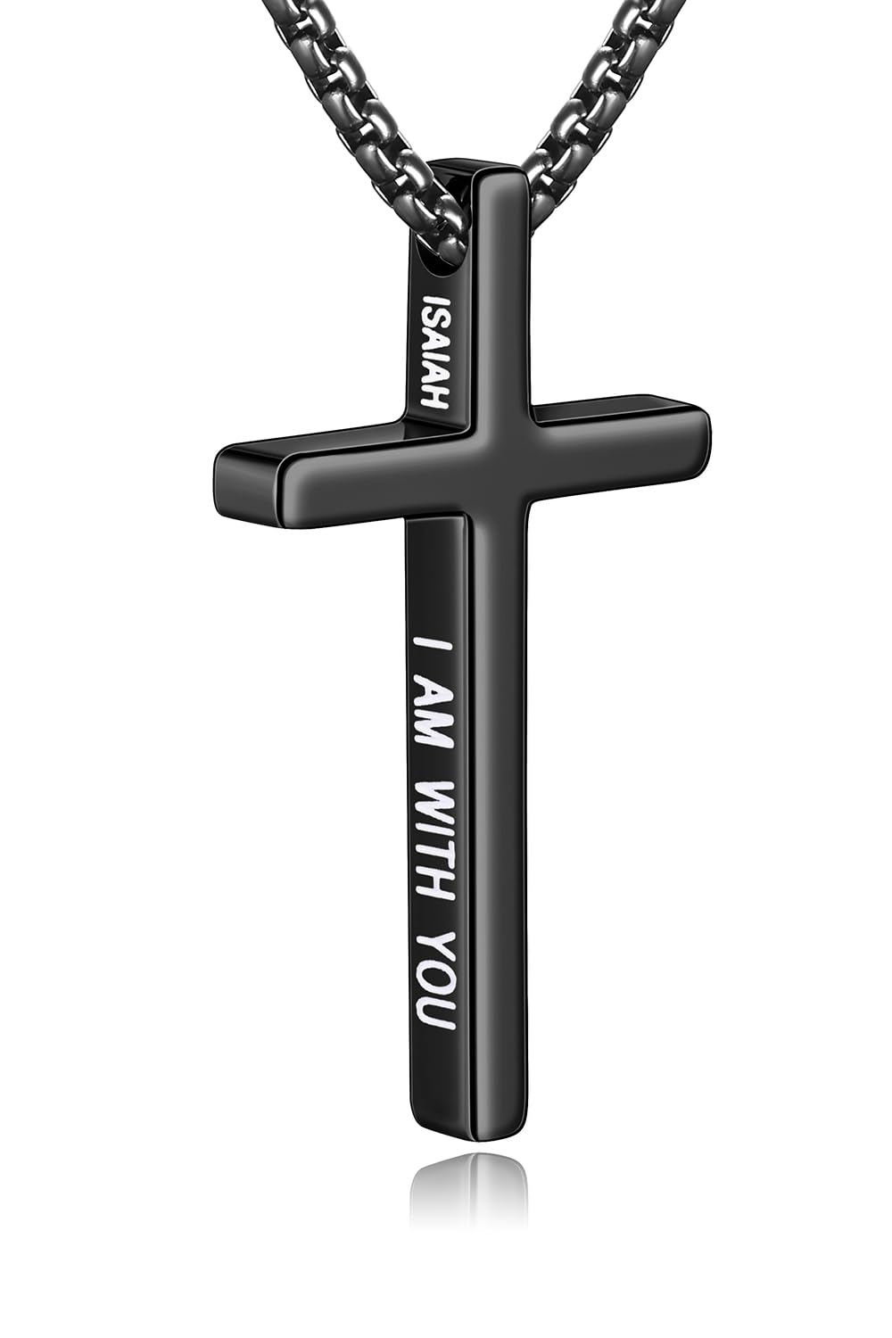 Fiusem Cross Necklace for Men, Inspirational Bible Verse Cross Chain for Men, Stainless Steel Box Necklace