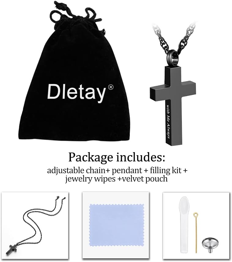 Cremation Cross Necklace for Ashes Stainless Steel Cross Urn Pendant Ashes Holder Memorial Jewelry-With Me Always