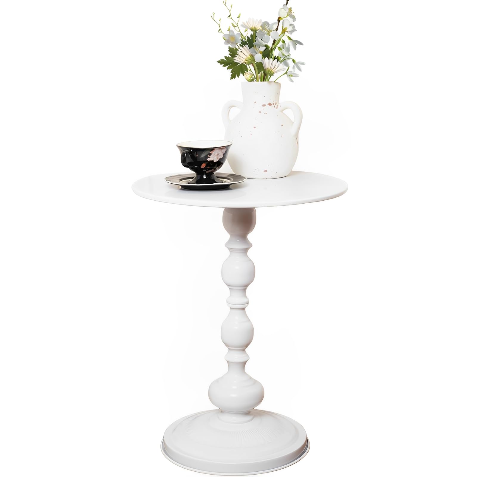 Side Table - 13.8" Round Small Accent Table with Metal Base, Multifunctional Vintage Coffee Table for Living Room, Bedroom, Office & Patio - Elegant Matte-Finished End Tables