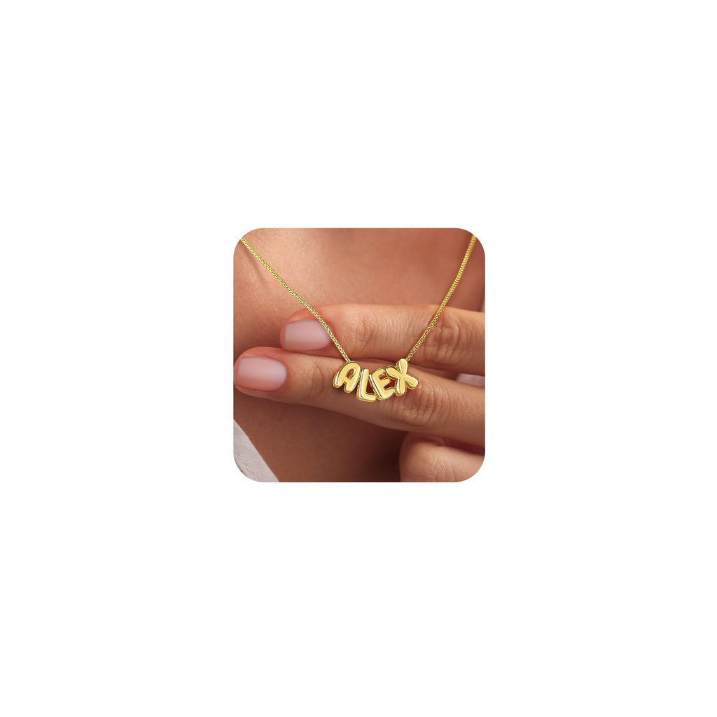 Personalisierte 3D-Buchstaben-Halskette mit individuellem Namen, 14K Gold, Weihnachtsgeschenke, personalisierte Anfangsbuchstaben-Halskette, zarter Charme-Ballon, handgefertigter Schmuck für Frauen, maßgeschneiderter Alphabet-Anhänger A-Z