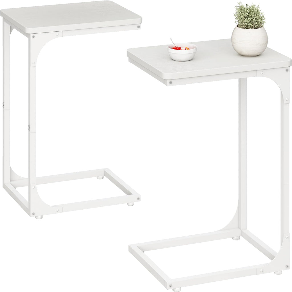 QEEIG C Table Side Table Set of 2 Living Room Sets C Shaped Couch Tray End Tables Farmhouse, Rustic Brown (017-30BN)