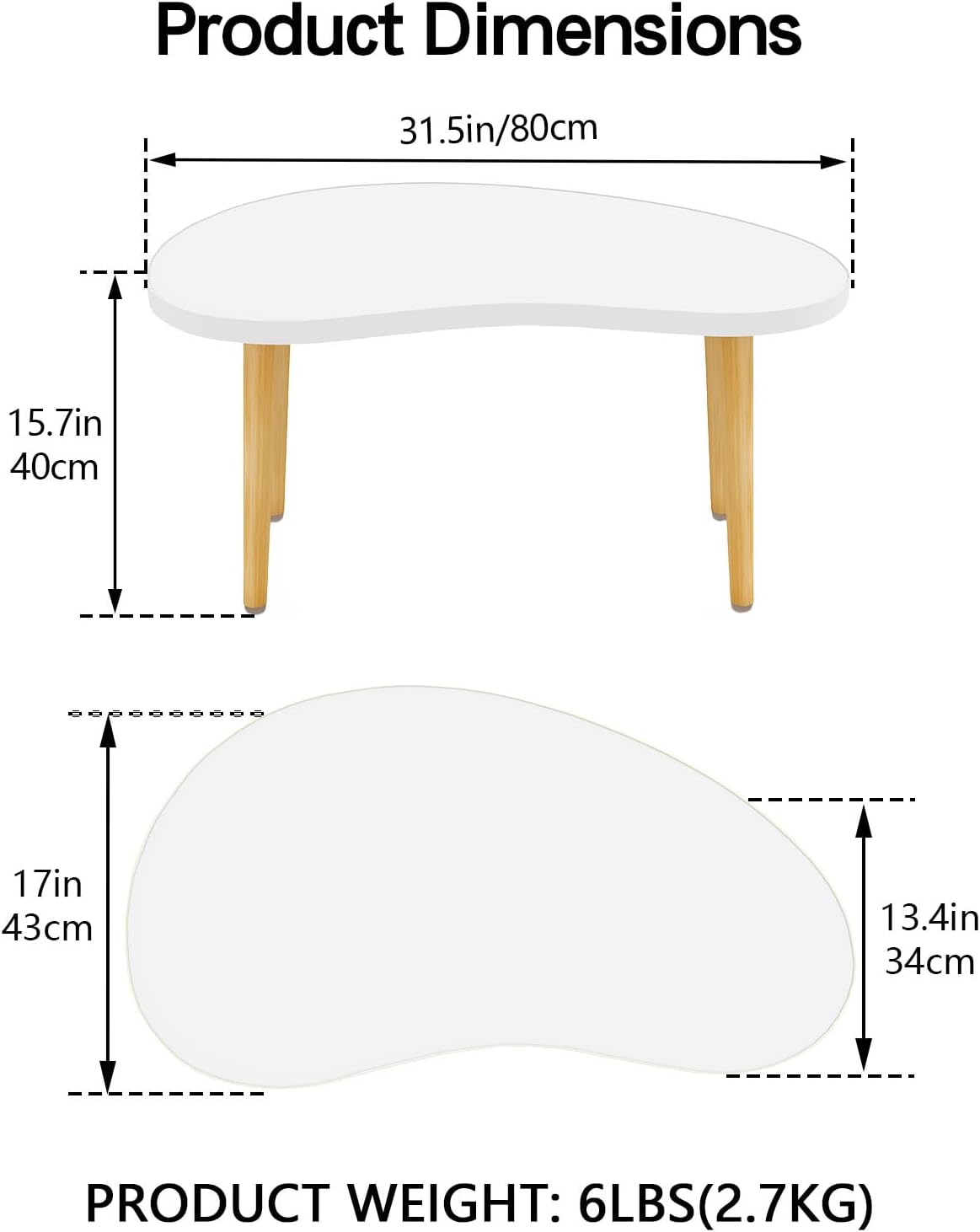 Mango Coffee Table Low Table with 4 Solid Wood Sturdy Legs, Floor Table Desk for Sitting on The Floor, Storage and Living Room Furniture (White)