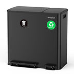 Dual Trash and Recycling Bins for Kitchen, 13.2 + 5.2 Gal (50+20L) Stainless Steel Trash and Recycle Bin Combo with Soft-Close Lid, Large Garbage Cans for Kitchen Home with 2 Magnets Sticker, Black