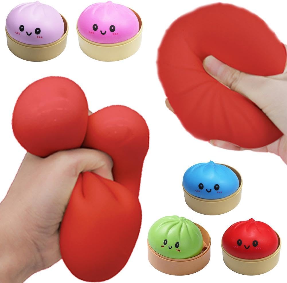 Dumpling Squishies Toy, Giant Glitter Dumpling, Colorful Dumplings Stress Balls Fidget Sensory Toy,Squeeze Dough Ball Stress Relief Hand Toys with Food Steamer Stretchy Desk Toys (Blue)