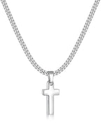 Fiusem Silver Tone Cross Necklace for Men, Mens Cross Necklaces with 3.5mm Chain and Stainless Steel Pendant, Cuban Chain 16-24 Inches