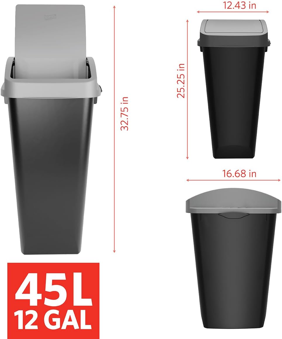 Glad Link & Sort 36 Gallon Waste and Recycle Center - 3x12G (3x45L) Plastic Bin Compartments for Trash, Recycling, Compost with Odor Protection and Swing Top and Lift Up Lids