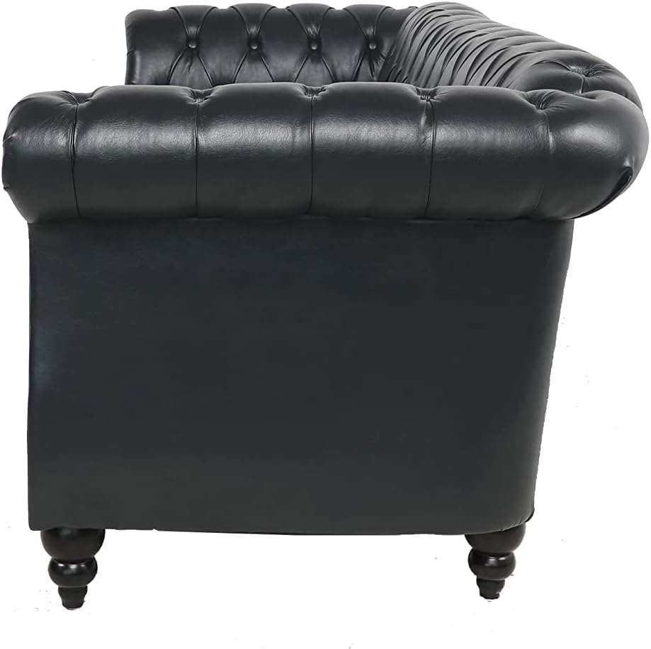 LEVNARY Chesterfield Sofa, Classic Tufted Upholstered Leather Couch, Modern 3 Seater Couch Furniture with Tufted Back for Living Room Office (Black)