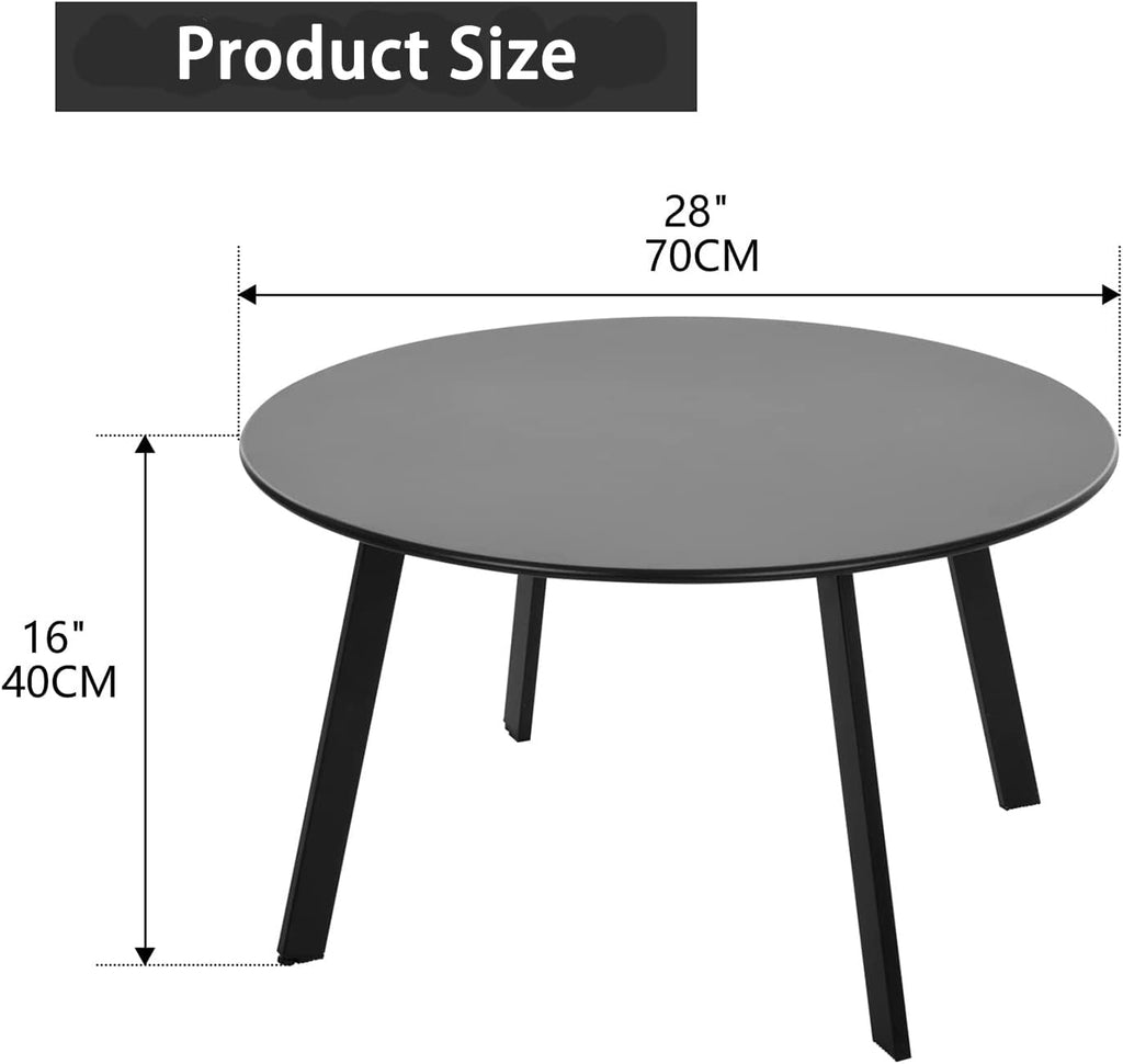 Patio Coffee Table - Metal Steel Outdoor Round Table Weather Resistant Anti-Rust Outdoor Table (Black)