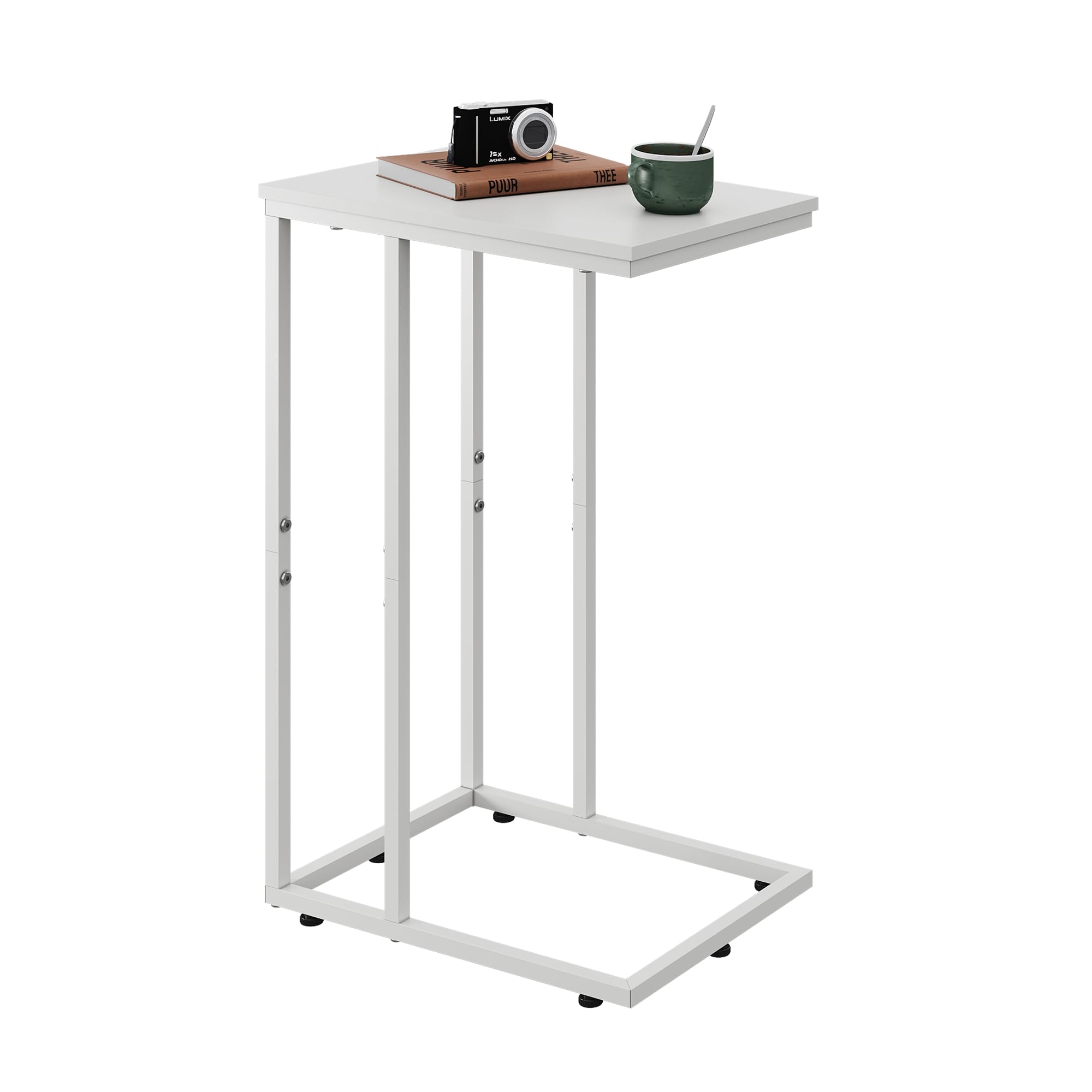 WLIVE Side Table, C Shaped End Table for Couch, Sofa and Bed, Large Desktop C Table for Living Room, Bedroom, Retro Brown and Black