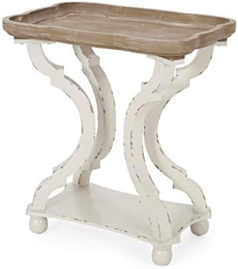 Christopher Knight Home Esther French Country Accent Table with Rectangular Top, Natural + Distressed White
