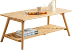Nnewvante Coffee Table Foldable Bamboo Mid Century Desk TV Stand with Open Storage Shelf Center Table for Living Room Furniture RV No Assembly