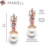 Mariell Pearl Drop Wedding Earrings, 8MM Ivory Shell Pearls, Cubic Zirconia Crystal and Pearl Earrings for Brides, Bridesmaid, Prom and Mother of the Bride