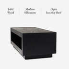 Maven Lane Artemis Coffee Table – 18 Inch Rectangle Table with Storage – Black Solid Wood – Ideal for Living Room and Lounge