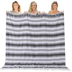 Mexican Throw Blanket Lightweight Serape Outdoor Extra Large Picnic Camping Beach Bedroom Decoration Living Room Accessories Sofa Couch Cover Boho Decor 50" x 68" Gery