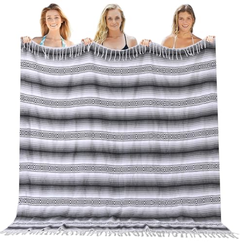 Mexican Throw Blanket Lightweight Serape Outdoor Extra Large Picnic Camping Beach Bedroom Decoration Living Room Accessories Sofa Couch Cover Boho Decor 50" x 68" Gery