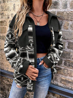 Geo Pattern Flap Pocket Drop Shoulder Coat