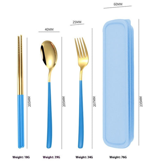 Bærbart bordservice i rustfrit stål Elevske-gaffel inklusive spisepinde Opbevaringssæt
