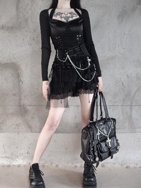 Chain Lace Tie All-match Bust Skirt Pants