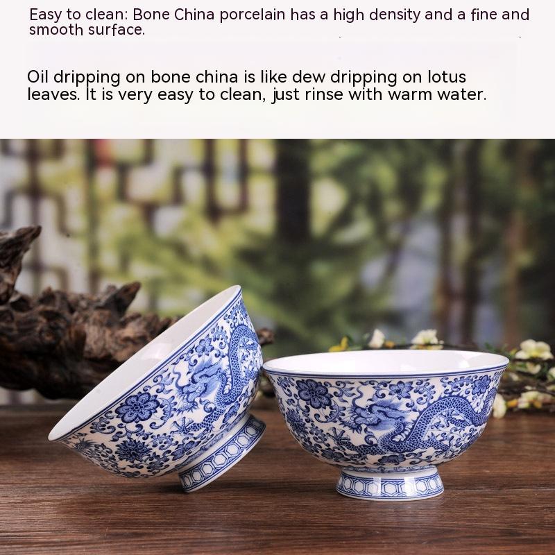 Blue And White Porcelain Bowl Dragon Pattern Antique Bone China Bowl