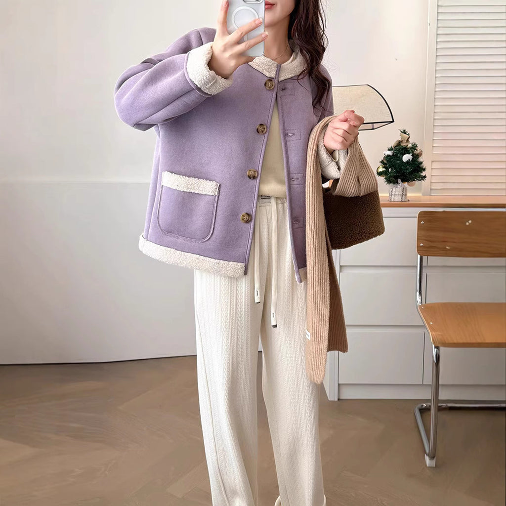 Lamb Wool Chanel Coat Women's Fleece Short Suede