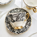 English Afternoon Tea Bone China Dessert Plate Black Lace
