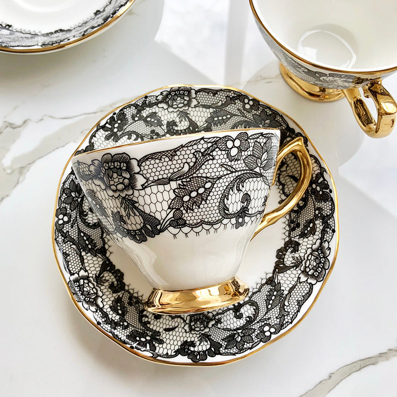 English Afternoon Tea Bone China Dessert Plate Black Lace