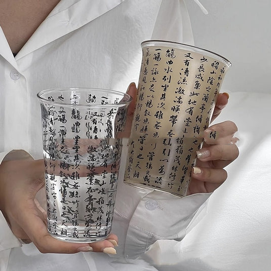 Chinese Style National Fashion Calligraphy Glass Cup Household