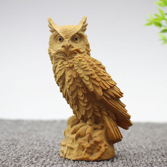 Boxwood Owl Ornament Wood Carving Personality Creative