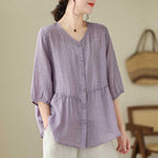 Artistic New Cotton And Linen Retro Crew Neck Top