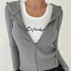 Women's Slim Fit Solid Color Hooded Jacket