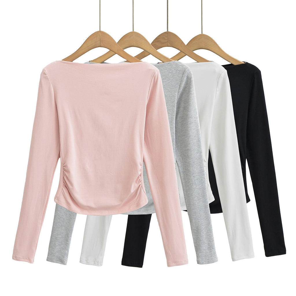 Pure Hot Girl Sexy Off-the-shoulder Pleated Long Sleeve