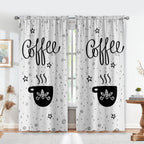 Black And White Cartoon Coffee Painting Digital Printing Curtain